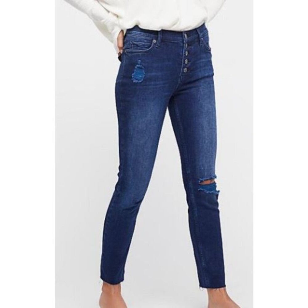 Free People Destroyed Reagan Button-Front Jeans Women’s Size 26 Distressed Denim